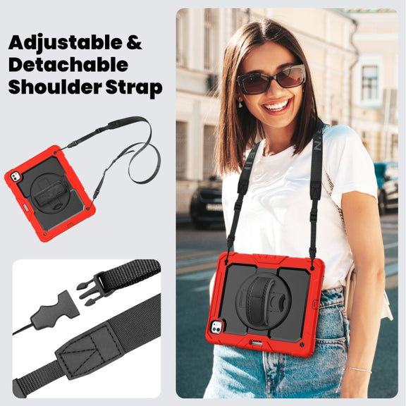 For iPad Pro 13 2024 Silicone Hybrid PC Tablet Case with Shoulder Strap(Red)