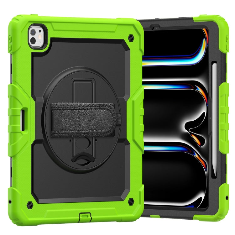 For iPad Pro 13 2024 Silicone Hybrid PC Tablet Case with Shoulder Strap(Black + Yellow Green)