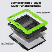 For iPad Pro 13 2024 Silicone Hybrid PC Tablet Case with Shoulder Strap(Black + Yellow Green)