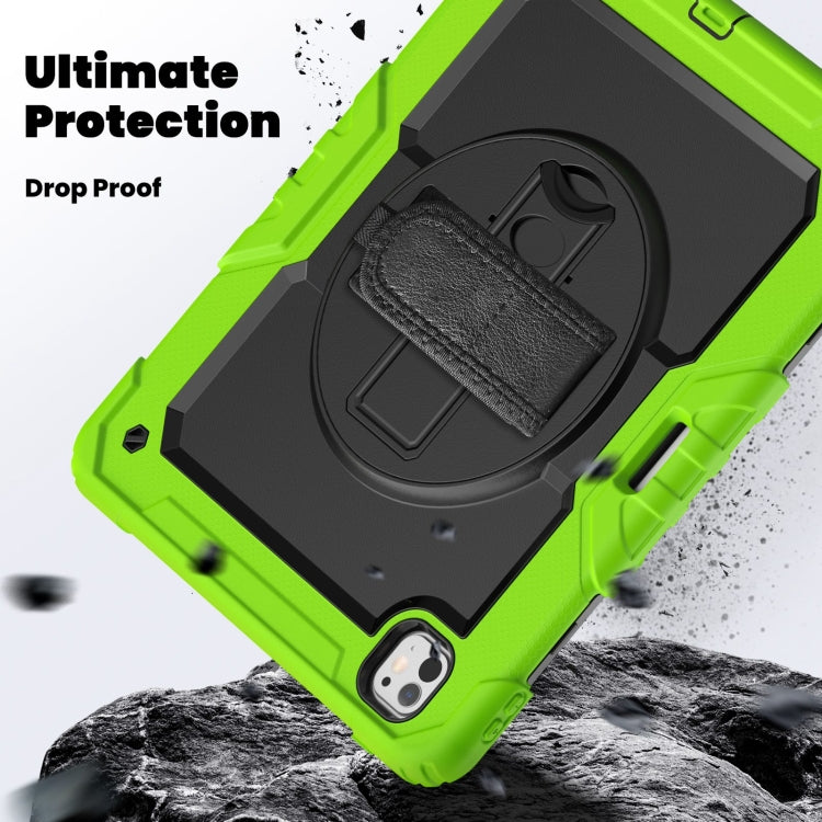 For iPad Pro 13 2024 Silicone Hybrid PC Tablet Case with Shoulder Strap(Black + Yellow Green)