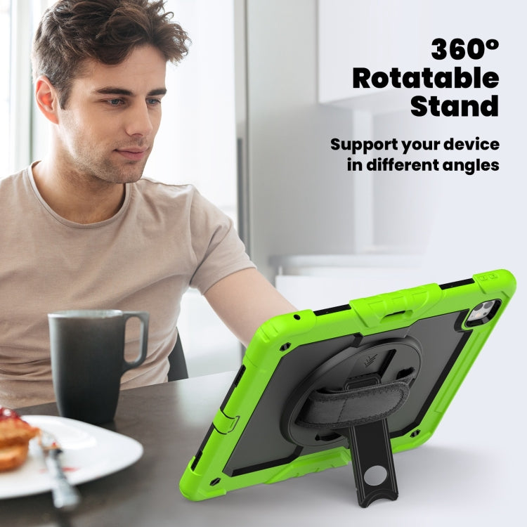 For iPad Pro 13 2024 Silicone Hybrid PC Tablet Case with Shoulder Strap(Black + Yellow Green)