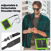 For iPad Pro 13 2024 Silicone Hybrid PC Tablet Case with Shoulder Strap(Black + Yellow Green)