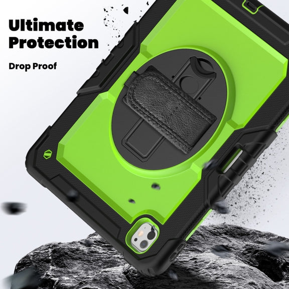For iPad Pro 13 2024 Silicone Hybrid PC Tablet Case with Shoulder Strap(Yellow Green + Black)