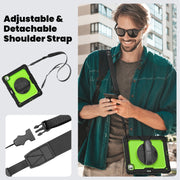 For iPad Pro 13 2024 Silicone Hybrid PC Tablet Case with Shoulder Strap(Yellow Green + Black)