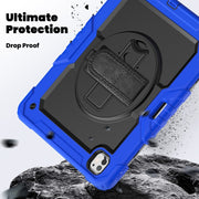 For iPad Pro 13 2024 Silicone Hybrid PC Tablet Case with Shoulder Strap(Black + Dark Blue)