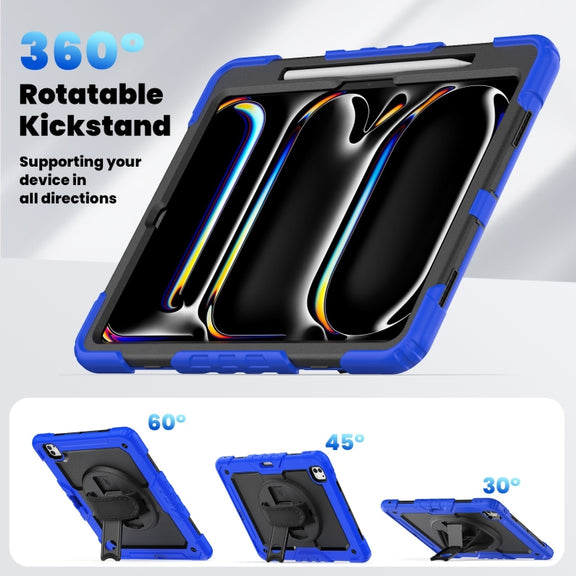For iPad Pro 13 2024 Silicone Hybrid PC Tablet Case with Shoulder Strap(Black + Dark Blue)