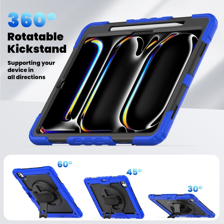 For iPad Pro 13 2024 Silicone Hybrid PC Tablet Case with Shoulder Strap(Black + Dark Blue)