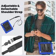 For iPad Pro 13 2024 Silicone Hybrid PC Tablet Case with Shoulder Strap(Black + Dark Blue)