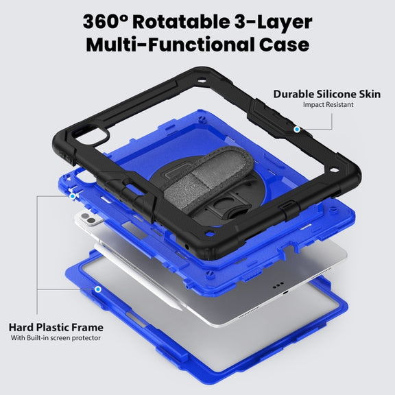 For iPad Pro 13 2024 Silicone Hybrid PC Tablet Case with Shoulder Strap(Dark Blue + Black)
