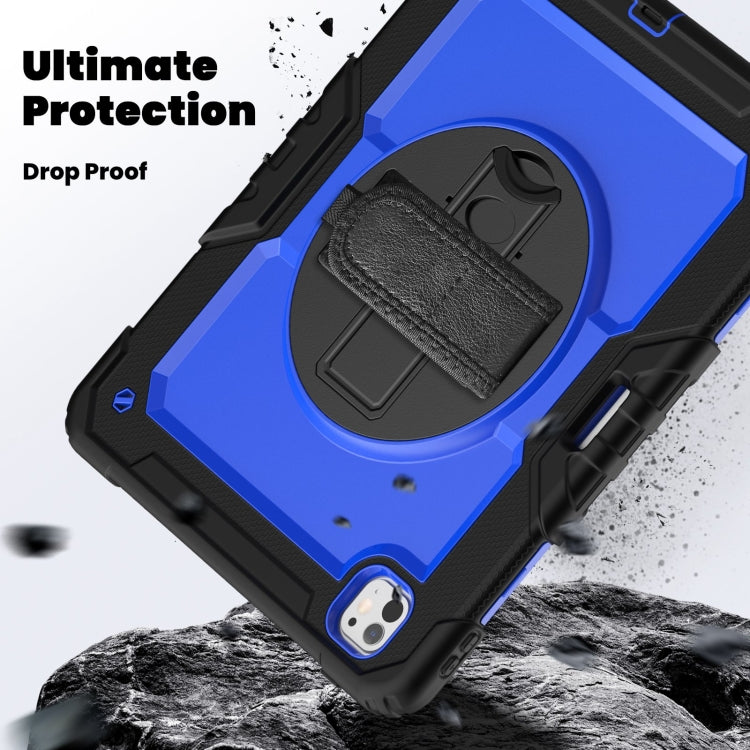 For iPad Pro 13 2024 Silicone Hybrid PC Tablet Case with Shoulder Strap(Dark Blue + Black)