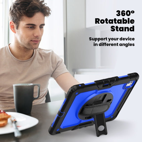 For iPad Pro 13 2024 Silicone Hybrid PC Tablet Case with Shoulder Strap(Dark Blue + Black)