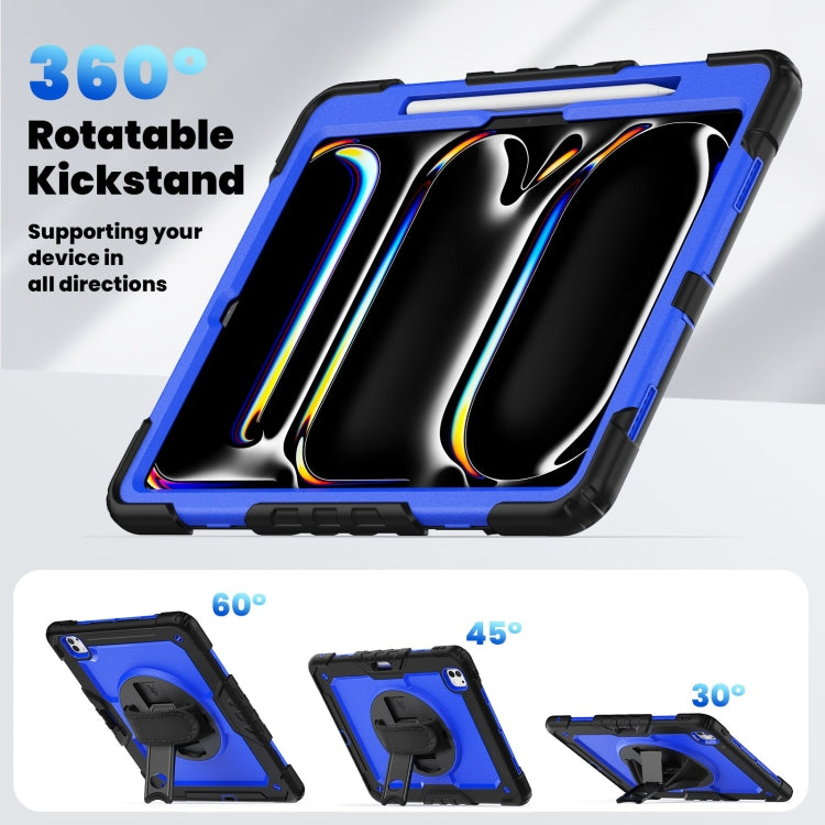 For iPad Pro 13 2024 Silicone Hybrid PC Tablet Case with Shoulder Strap(Dark Blue + Black)