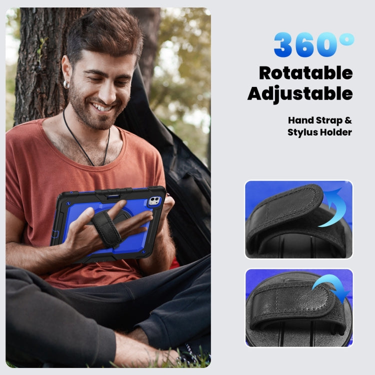 For iPad Pro 13 2024 Silicone Hybrid PC Tablet Case with Shoulder Strap(Dark Blue + Black)