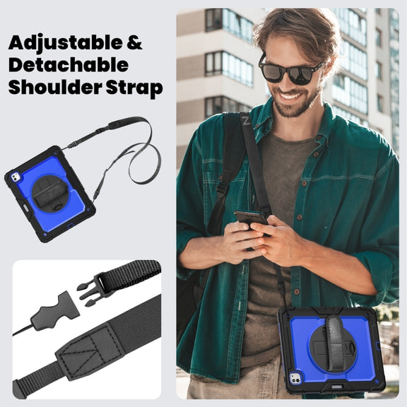 For iPad Pro 13 2024 Silicone Hybrid PC Tablet Case with Shoulder Strap(Dark Blue + Black)