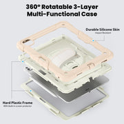 For iPad Pro 13 2024 Silicone Hybrid PC Tablet Case with Shoulder Strap(Beige + Rose Gold)