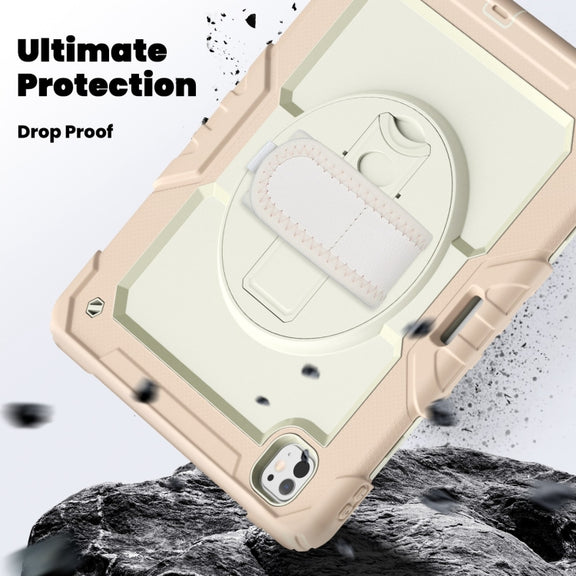 For iPad Pro 13 2024 Silicone Hybrid PC Tablet Case with Shoulder Strap(Beige + Rose Gold)