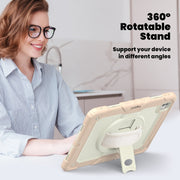 For iPad Pro 13 2024 Silicone Hybrid PC Tablet Case with Shoulder Strap(Beige + Rose Gold)
