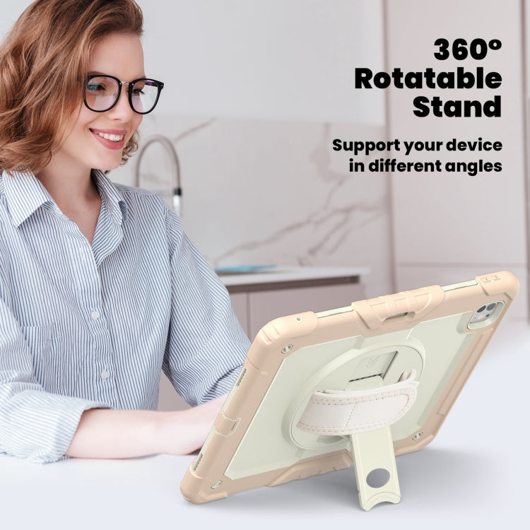 For iPad Pro 13 2024 Silicone Hybrid PC Tablet Case with Shoulder Strap(Beige + Rose Gold)