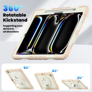 For iPad Pro 13 2024 Silicone Hybrid PC Tablet Case with Shoulder Strap(Beige + Rose Gold)