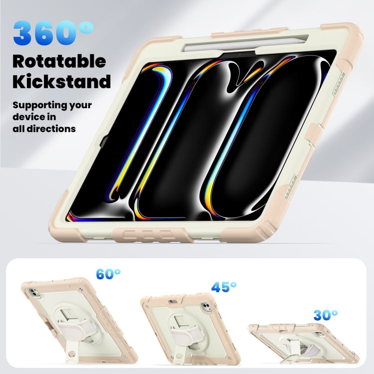 For iPad Pro 13 2024 Silicone Hybrid PC Tablet Case with Shoulder Strap(Beige + Rose Gold)