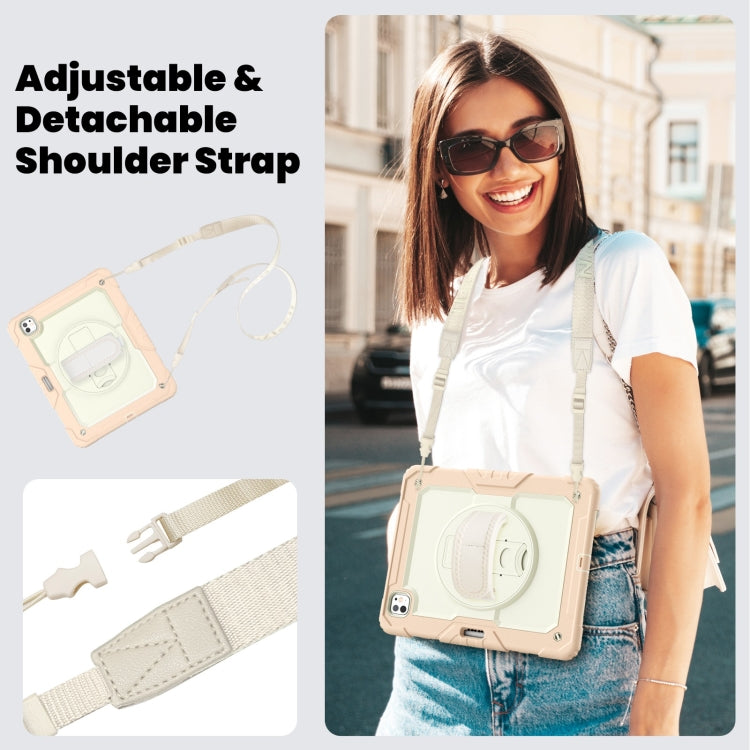 For iPad Pro 13 2024 Silicone Hybrid PC Tablet Case with Shoulder Strap(Beige + Rose Gold)