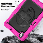 For iPad Pro 13 2024 Silicone Hybrid PC Tablet Case with Shoulder Strap(Black + Rose Red)
