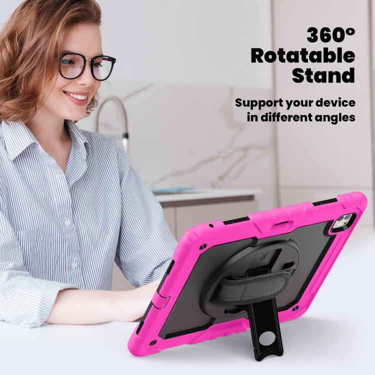 For iPad Pro 13 2024 Silicone Hybrid PC Tablet Case with Shoulder Strap(Black + Rose Red)