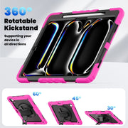 For iPad Pro 13 2024 Silicone Hybrid PC Tablet Case with Shoulder Strap(Black + Rose Red)