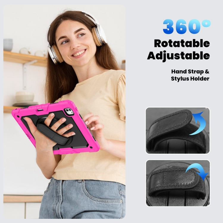 For iPad Pro 13 2024 Silicone Hybrid PC Tablet Case with Shoulder Strap(Black + Rose Red)