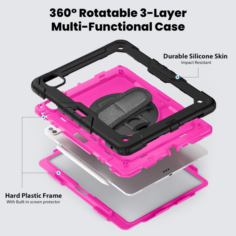 For iPad Pro 13 2024 Silicone Hybrid PC Tablet Case with Shoulder Strap(Rose Red + Black)