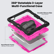 For iPad Pro 13 2024 Silicone Hybrid PC Tablet Case with Shoulder Strap(Rose Red + Black)