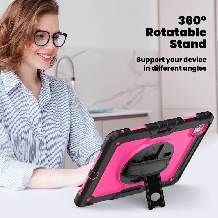 For iPad Pro 13 2024 Silicone Hybrid PC Tablet Case with Shoulder Strap(Rose Red + Black)