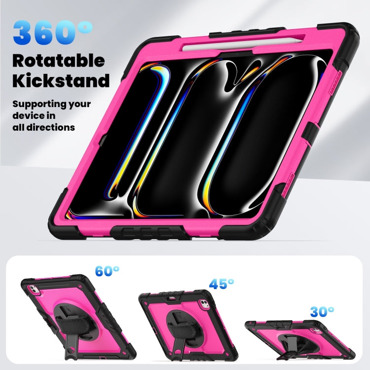 For iPad Pro 13 2024 Silicone Hybrid PC Tablet Case with Shoulder Strap(Rose Red + Black)