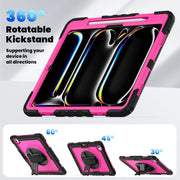 For iPad Pro 13 2024 Silicone Hybrid PC Tablet Case with Shoulder Strap(Rose Red + Black)