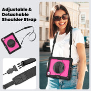 For iPad Pro 13 2024 Silicone Hybrid PC Tablet Case with Shoulder Strap(Rose Red + Black)