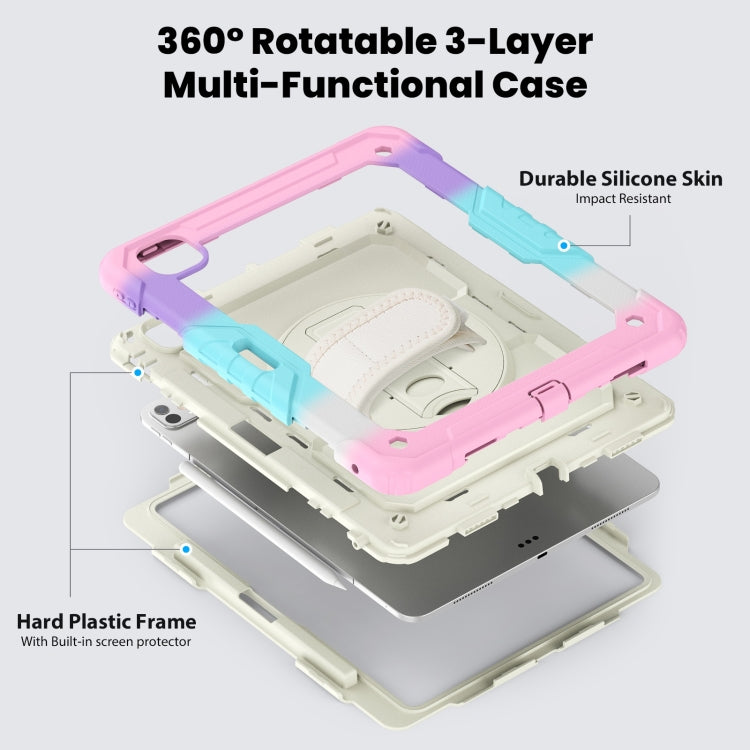 For iPad Pro 13 2024 Silicone Hybrid PC Tablet Case with Shoulder Strap(Camouflage Pink)