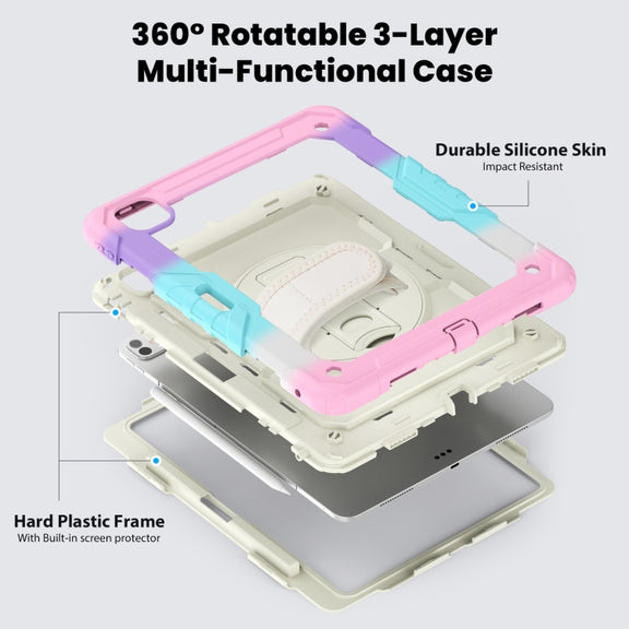 For iPad Pro 13 2024 Silicone Hybrid PC Tablet Case with Shoulder Strap(Camouflage Pink)