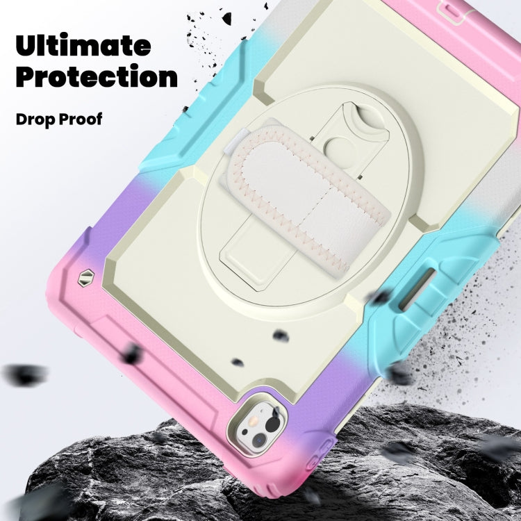 For iPad Pro 13 2024 Silicone Hybrid PC Tablet Case with Shoulder Strap(Camouflage Pink)