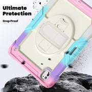 For iPad Pro 13 2024 Silicone Hybrid PC Tablet Case with Shoulder Strap(Camouflage Pink)