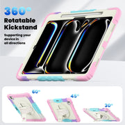 For iPad Pro 13 2024 Silicone Hybrid PC Tablet Case with Shoulder Strap(Camouflage Pink)