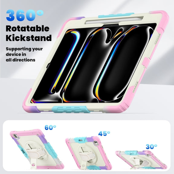 For iPad Pro 13 2024 Silicone Hybrid PC Tablet Case with Shoulder Strap(Camouflage Pink)