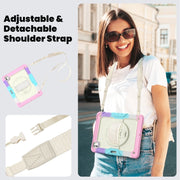For iPad Pro 13 2024 Silicone Hybrid PC Tablet Case with Shoulder Strap(Camouflage Pink)