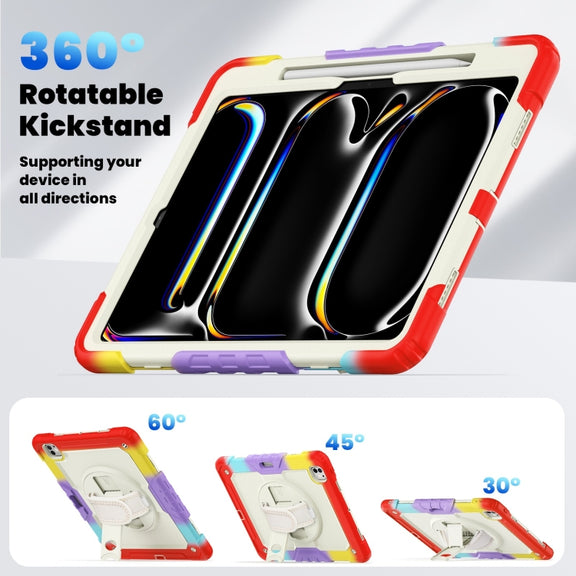 For iPad Pro 13 2024 Silicone Hybrid PC Tablet Case with Shoulder Strap(Camouflage Red)