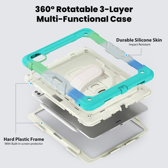 For iPad Pro 13 2024 Silicone Hybrid PC Tablet Case with Shoulder Strap(Camouflage Light Blue)