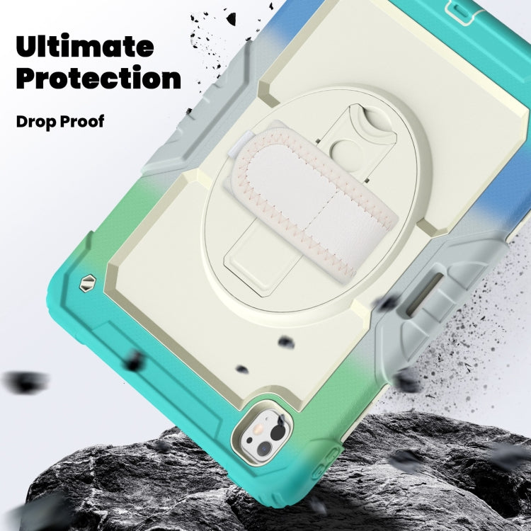 For iPad Pro 13 2024 Silicone Hybrid PC Tablet Case with Shoulder Strap(Camouflage Light Blue)