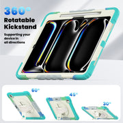 For iPad Pro 13 2024 Silicone Hybrid PC Tablet Case with Shoulder Strap(Camouflage Light Blue)