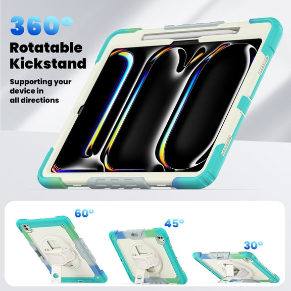 For iPad Pro 13 2024 Silicone Hybrid PC Tablet Case with Shoulder Strap(Camouflage Light Blue)