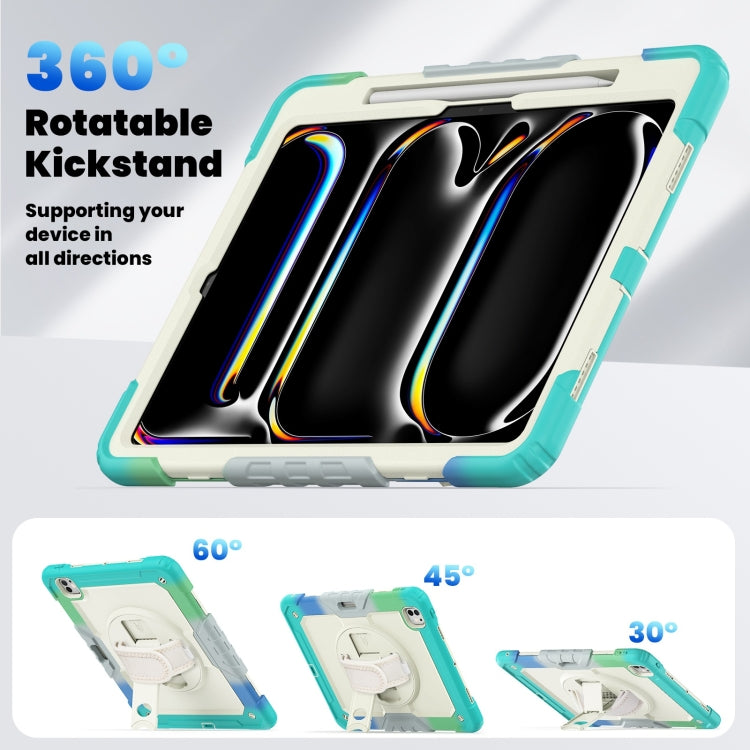 For iPad Pro 13 2024 Silicone Hybrid PC Tablet Case with Shoulder Strap(Camouflage Light Blue)