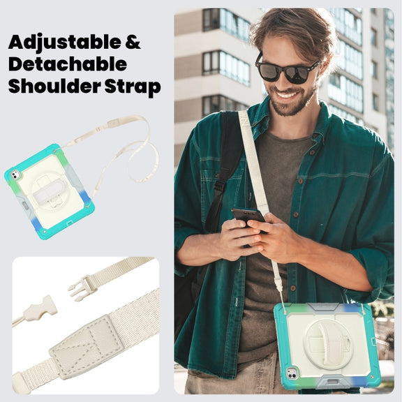 For iPad Pro 13 2024 Silicone Hybrid PC Tablet Case with Shoulder Strap(Camouflage Light Blue)