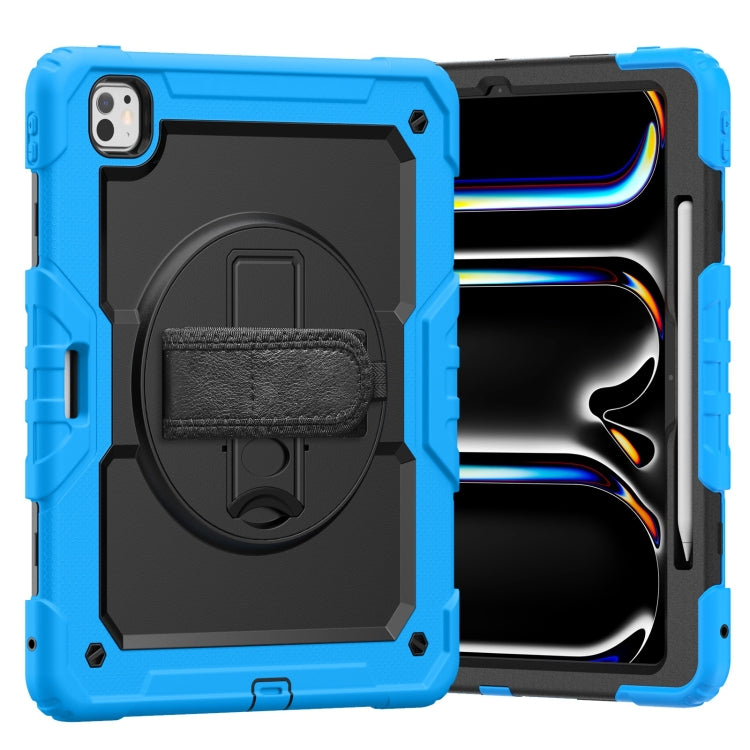 For iPad Pro 13 2024 Silicone Hybrid PC Tablet Case with Shoulder Strap(Black + Light Blue)